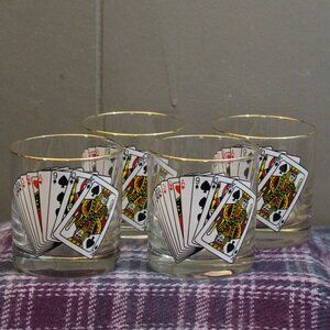 Vintage Playing Cards Poker Highball Glasses Set of Four